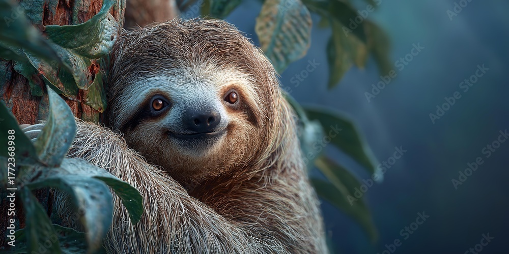 Fototapeta premium A sloth is in the natural environment.