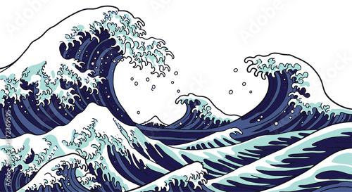 Dynamic ocean waves capture the immense power and serene beauty of the sea in a captivating artistic illustration