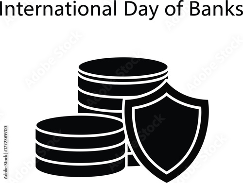 International day of banks with coins and shield illustration