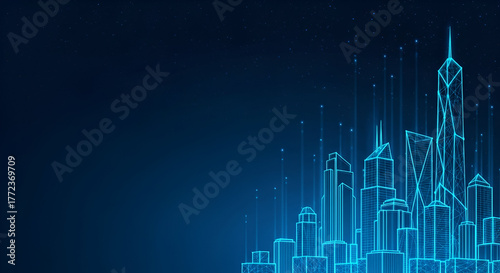 Digital Cityscape With Glowing Blue Neon Skyline futuristic
