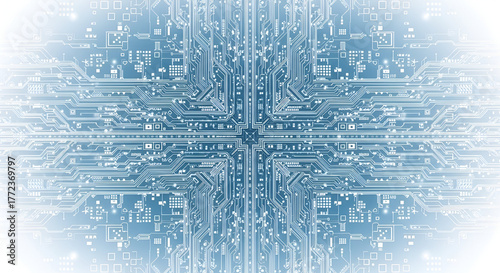 Intricate Blue and White Circuit Board Pattern Background