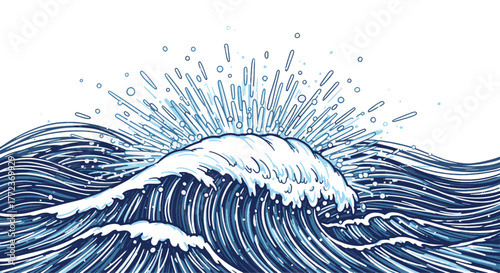 Dynamic ocean wave illustration capturing the raw power and invigorating energy of the sea with a radiant splash