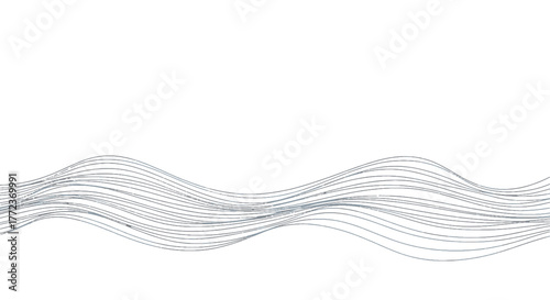Abstract flowing grey lines create a minimalist wave pattern, symbolizing movement and digital data stream for modern design