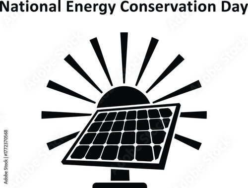 National energy conservation day with solar panel and sun rays illustration