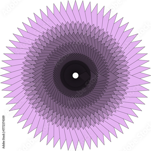 Abstract Geometric Spiral Mandala Pattern with Gradual Purple and Pink Color Gradient