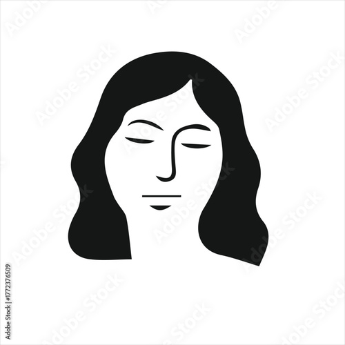 Minimal woman face illustration with closed eyes, simple black and white portrait