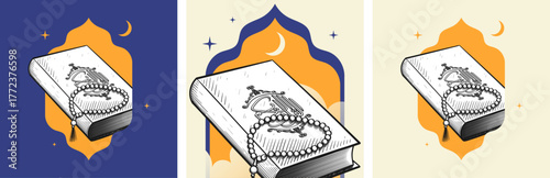 Al Quran Al Kareem illustration with hand drawn style. Modern islamic vector design for poster, banner, or card.