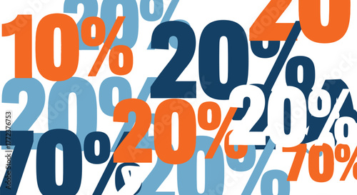 A graphic design featuring overlapping percentage signs in various colors on a white background space here