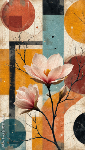 Magnolia flowers. Abstract shape . Oil painting