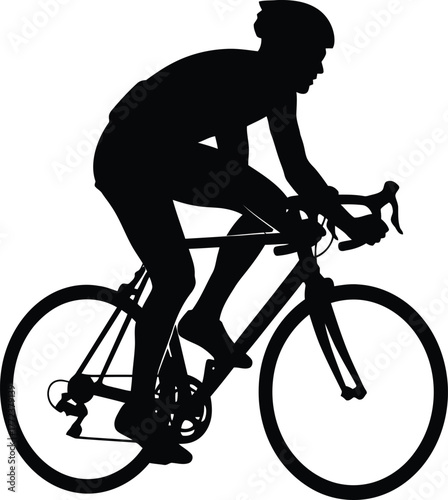 Silhouette of a cyclist in motion, isolated on white background.