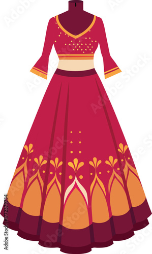 indian lehenga choli embroidered skirt and blouse.