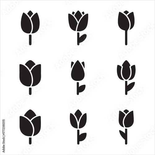 Collection of tulip flower icons for spring designs set and bundle silhouette art vector design