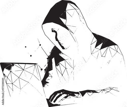 Vector art drawing of a grunge vintage comic sketch of a girl in a black dress with a cigarette in the window