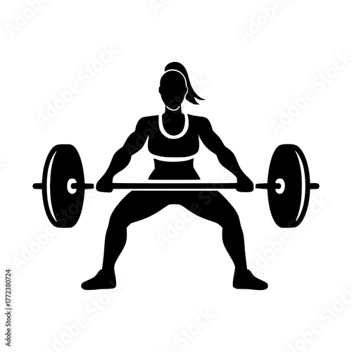 Strong woman lifting barbell in deadlift position, showcasing fitness and power, vector illustration