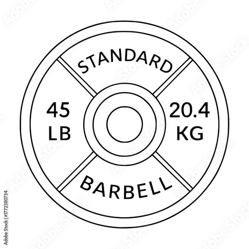 Standard 45 LB Barbell Weight Plate Design for Strength Training and Fitness Promotions, Scalable Vector