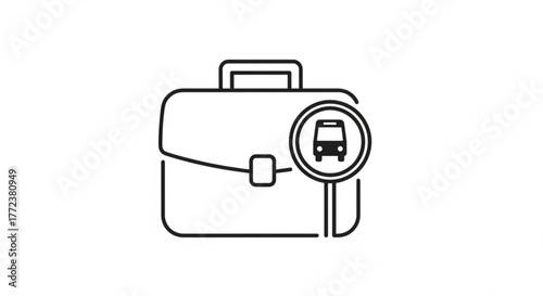 Illustration of a briefcase with a handle and a bus icon inside a circle next to the briefcase created with generated ai
