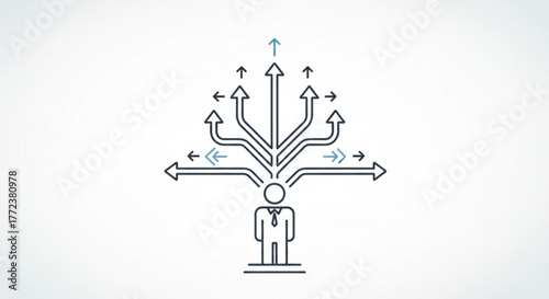 Person with arrows pointing in different directions representing choices and decisions to be made in life created with generated ai