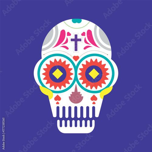 Single Skull head of Dia de muertos culture