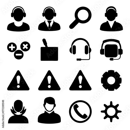 Customer help desk and bug fix icon set isolated on white background.