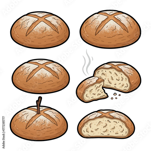 Damper Bread  Vector.Damper Bread Vector bundle. Damper Bread vector, illustration, lineart, clipart 