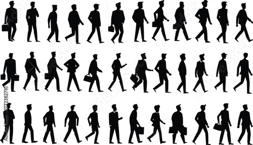 Walking Businessman Silhouettes Vector Set Male Figure Collection Corporate Activity