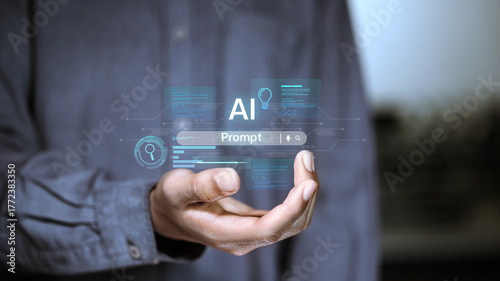 Business Hand Presenting AI Prompt Interface for Generative Artificial Intelligence