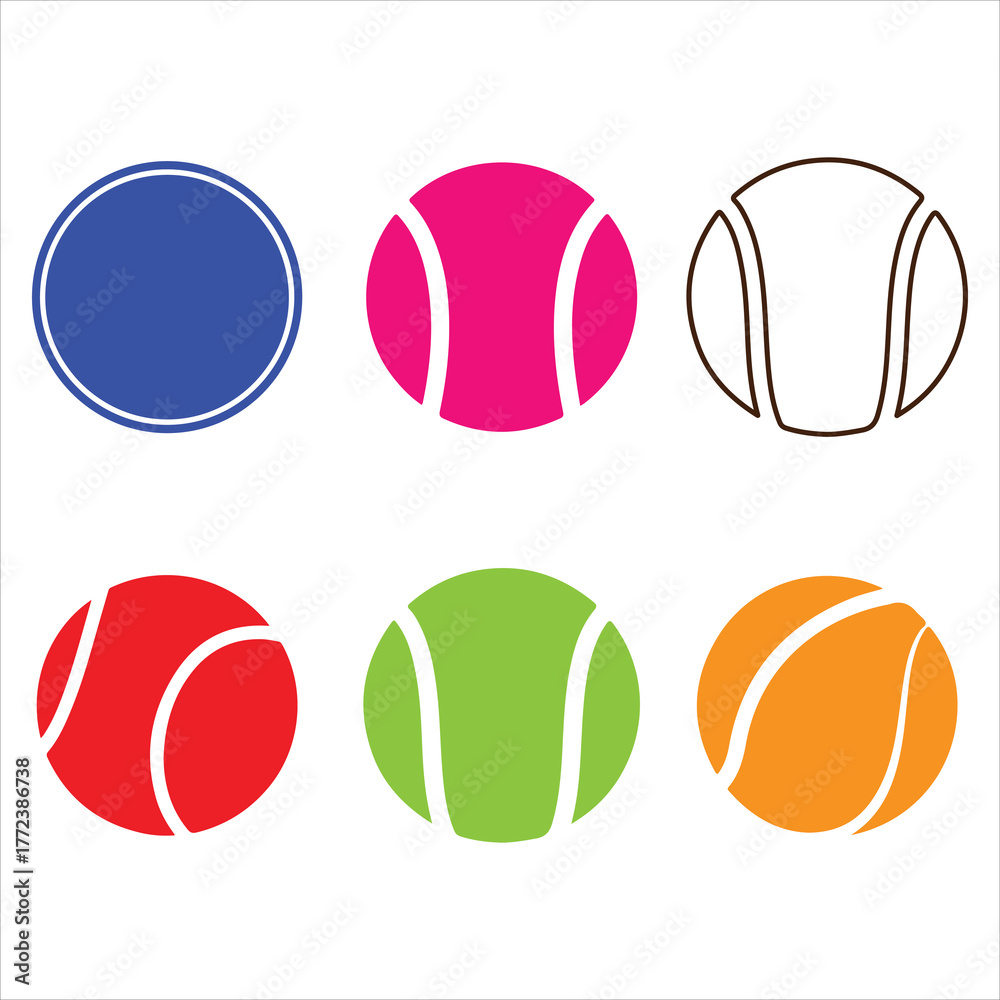 Fototapeta premium Colorful tennis balls in various colors, a fun and playful design set and bundle silhouette art vector design