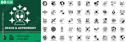 Space And Astronomy Duotone Editable Icons set. Vector illustration in modern thin duotone style of Space And Astronomy icons: astronomy, exploration, astronaut, etc