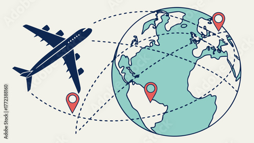 Airplane flying around the globe, travel and tourism concept