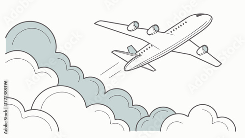 Airplane soaring through the clouds in the sky