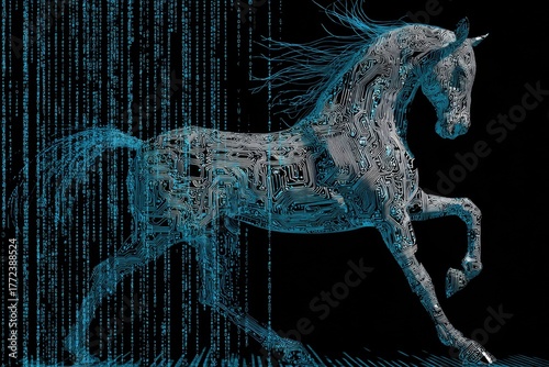 Fototapeta Naklejka Na Ścianę i Meble -  CryptoLocker Represented as 3D Binary Code: Illustrating Network Threats and Malicious Programs in Cyberspace