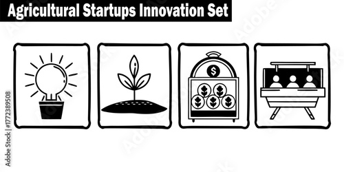 Agricultural Startups Innovation Light Bulb Set. Symbolizing Idea Solution for Farming, Crop Science and Technology in Cultivation Agriculture, Isolated Vector.