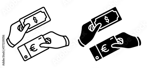 Linear icon. Stock traders exchange dollars for euros. Simple vector isolated on white background