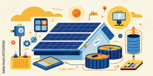 Solar panel kit with batteries and solar energy components design  