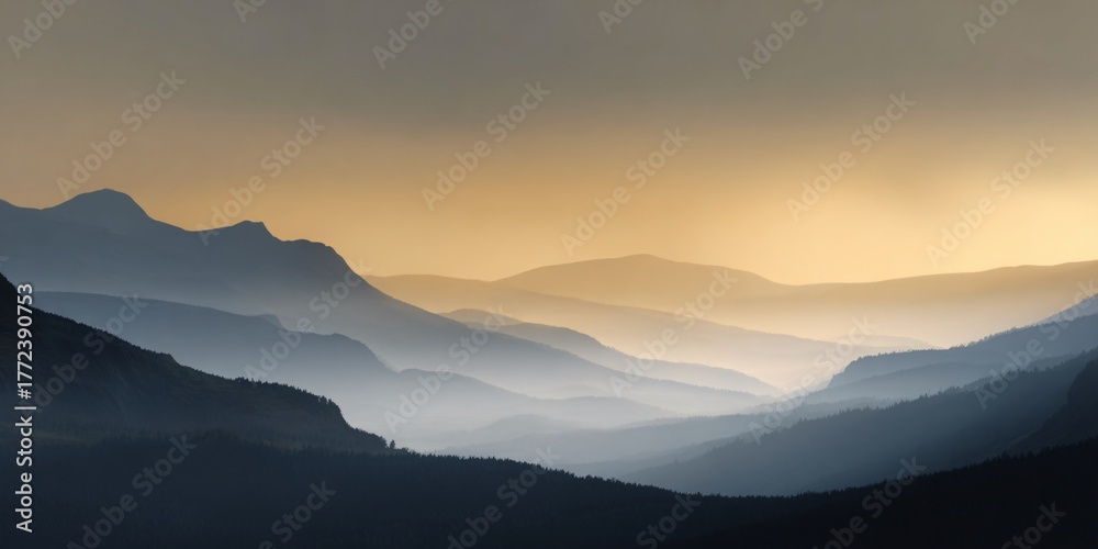 Obraz premium Serene dawn over misty mountain peaks nature photography panoramic landscape tranquil environment