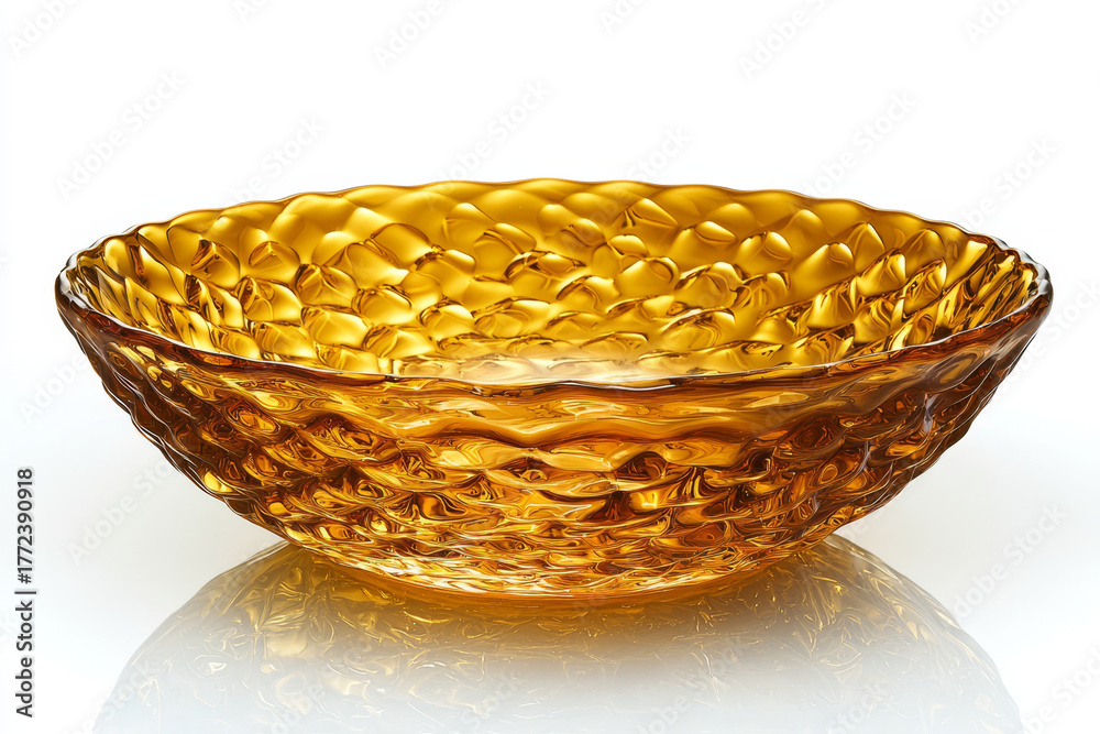 Fototapeta premium Textured amber glass bowl with reflective surface showcasing a beautiful patterned design.