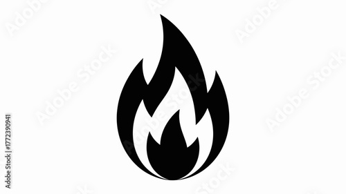 Simple black flame icon on white background