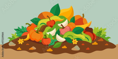 Vegetable peels and scraps piled on a compost heap  