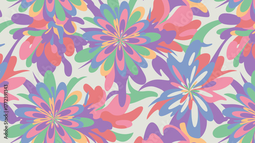 Psychedelic floral pattern with vibrant pastel colors
