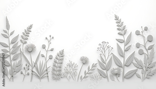 Minimalist White Paper Flowers on Elegant Blank Background