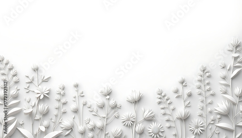 Minimalist White Paper Flowers on Elegant Blank Background