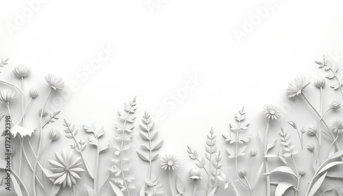 Minimalist White Paper Flowers on Elegant Blank Background