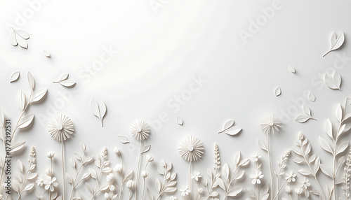 Minimalist White Paper Flowers on Elegant Blank Background
