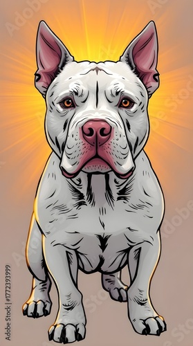 White Pitbull Dog Illustration with Radiant Halo Background