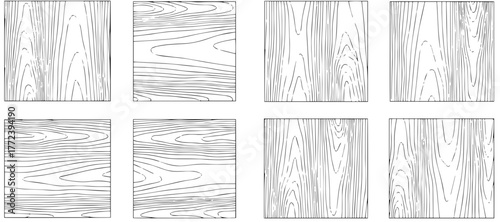 Line art wood grain textures for design projects, a collection of natural patterns set