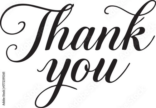 Thank You Vector – Elegant Cursive Typography in Black, Minimal Gratitude Illustration