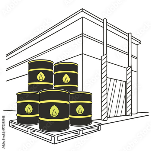 Industrial Pyramid Oil Barrels with Green Branding | Vector Illustration

