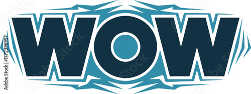 WOW text logo dark blue with light blue accents tribal style isolated on transparent background