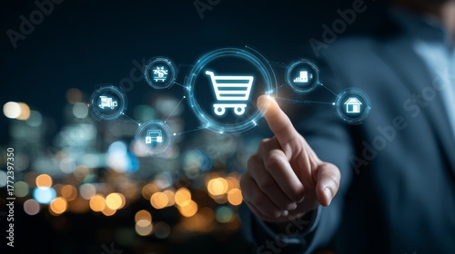 Wallpaper Mural  touching a digital shopping cart icon with a connection line  Torontodigital.ca