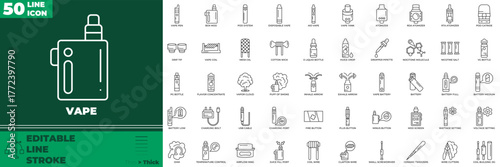 Vape Line Editable Icons set. Vector illustration in modern thin line style of vape icons: electronic, cigarette, liquid, etc